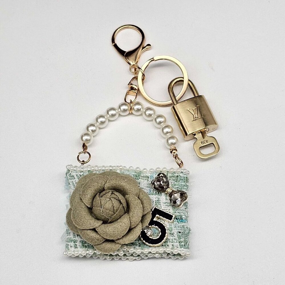 Authentic Louis Vuitton Lock & Key with unbranded Tweed Bag Keycharm,